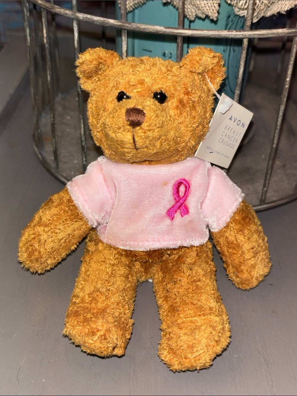 VTG 2001 Avon Breast Cancer Awareness Teddy Bear with Pink Shirt NWT 7”